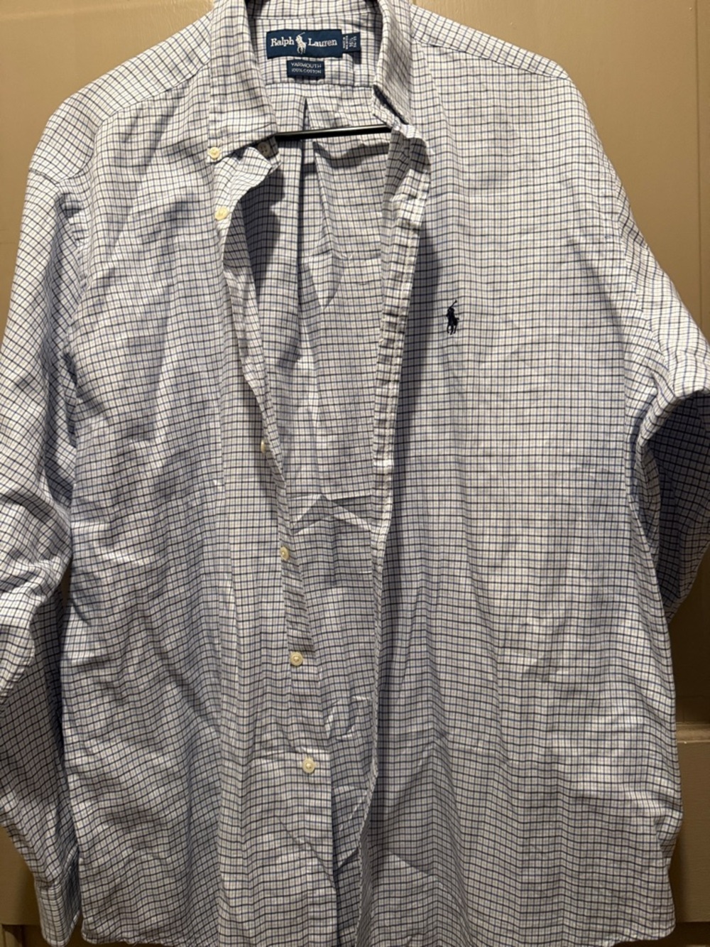 Ralph Lauren White and Blue Windowpane Button-Down Shirt